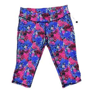NWT Body Rock By Kelly Dooley Pink Floral Scrunched Side Capri Bike Shorts Sz M